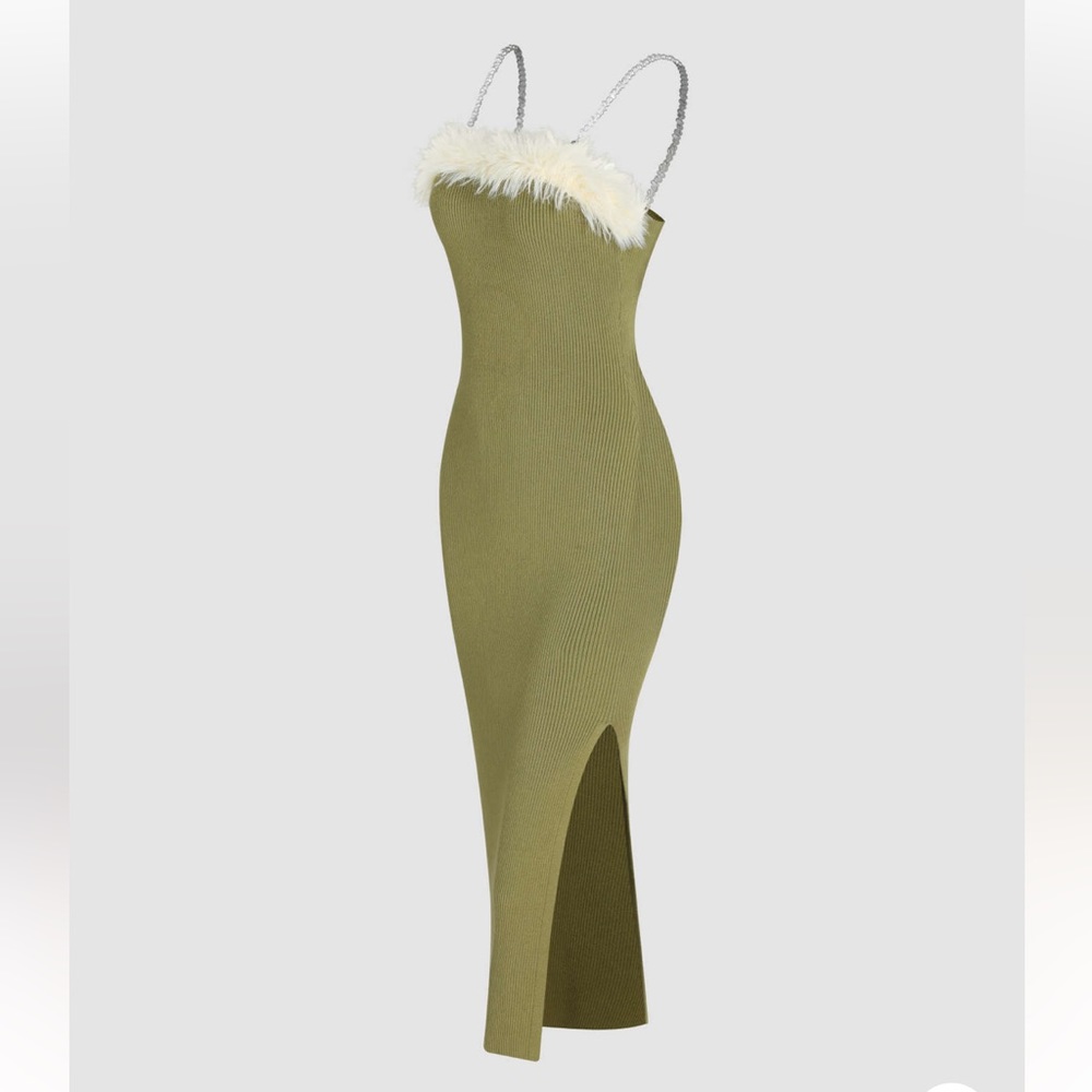 Faux Fur Pebble Strap Knit Dress